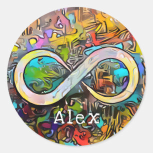 Monogram   Add Name   Infinity Symbol Classic Round Sticker