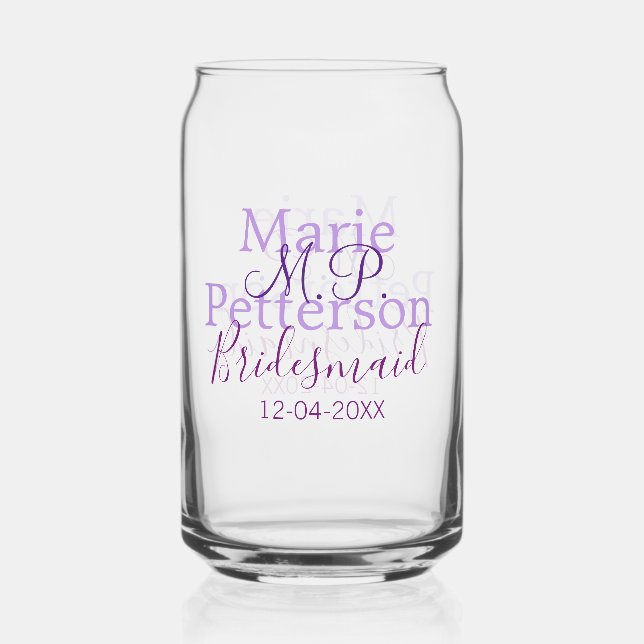 Monogram add name letter bridesmaid wedding maids  can glass (Front)