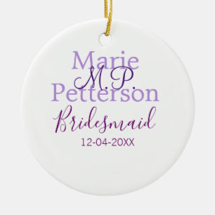 Monogram add name letter bridesmaid wedding maids ceramic ornament