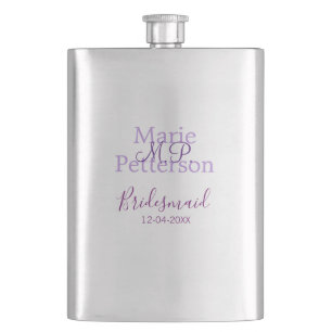 Monogram add name letter bridesmaid wedding maids hip flask