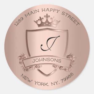 Monogram Address Crown Royal RSVP Rose Bridal Classic Round Sticker