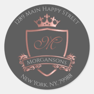 Monogram Address Crown Royal White Rose RSVP Classic Round Sticker