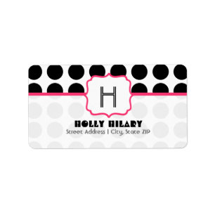Monogram Address Label - Black Polka Dot and Pink