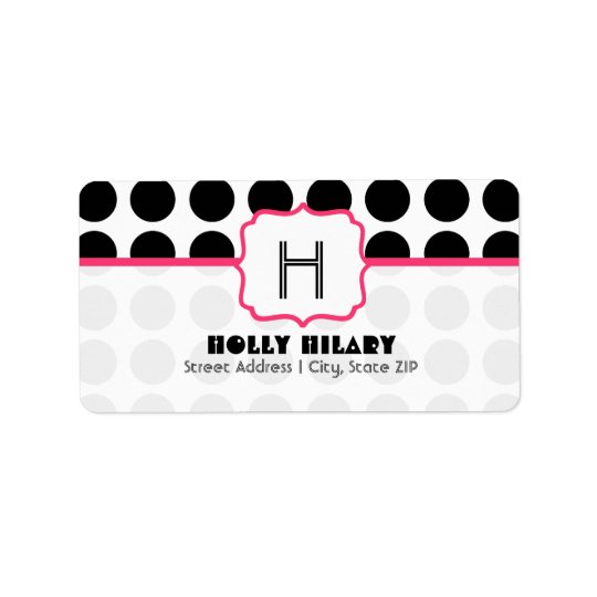 Monogram Address Label - Black Polka Dot and Pink