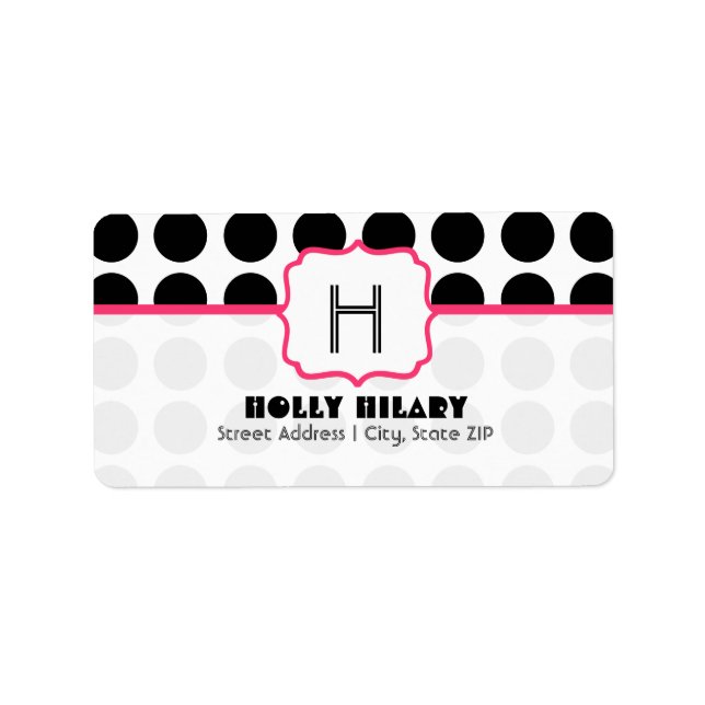 Monogram Address Label - Black Polka Dot and Pink (Front)