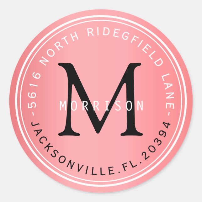 Monogram Address Label in Coral (Front)