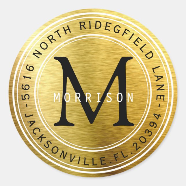 Monogram Address Label in Gold Metallic (Front)