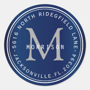 Monogram Address Label in Navy Blue