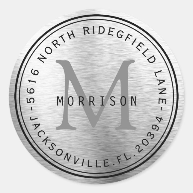 Monogram Address Label in Silver Metallic (Front)