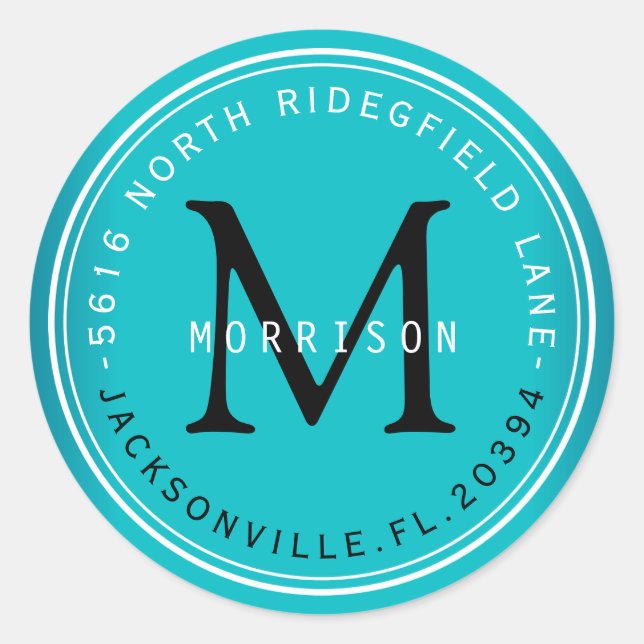 Monogram Address Label in Turquoise (Front)