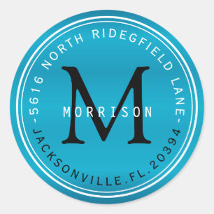 Monogram Address Label in Turquoise Blue