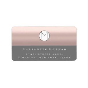 Monogram Adress Name Minimal Rose Grey RSVP Label