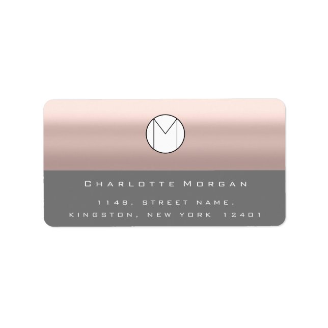 Monogram Adress Name Minimal Rose Grey RSVP Label (Front)