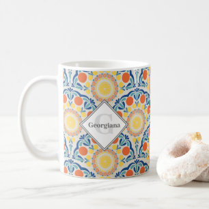 Monogram Aegean Summer Oranges And Lemons Deco Coffee Mug