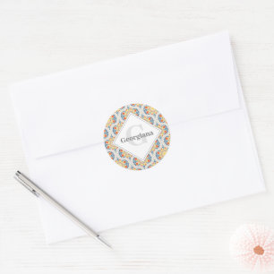 Monogram Aegean Summer Oranges And Lemons Mid Mod  Classic Round Sticker