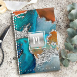 Monogram agate watercolor silver turquoise orange planner<br><div class="desc">A sparkly, faux silver foil square with a script typography monogram initial overlays a rich, silver veined, turquoise blue, and yellow orange watercolor background on this chic, elegant, trendy, custom name yearly planner. Personalize with your initial. This planner comes in 2 sizes: small (5.5”x8.5”) and medium (8.5”x11”). Makes a fun...</div>