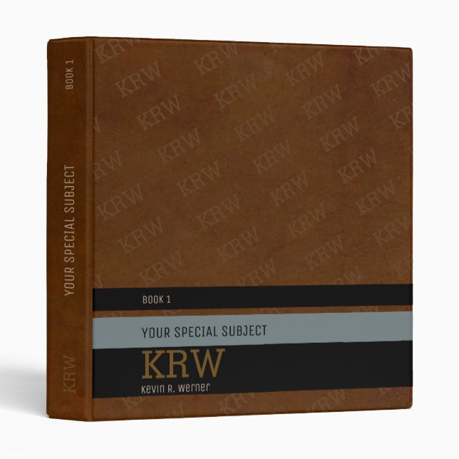 monogram aged-brown texture with stripes & subject binder (Front/Spine)