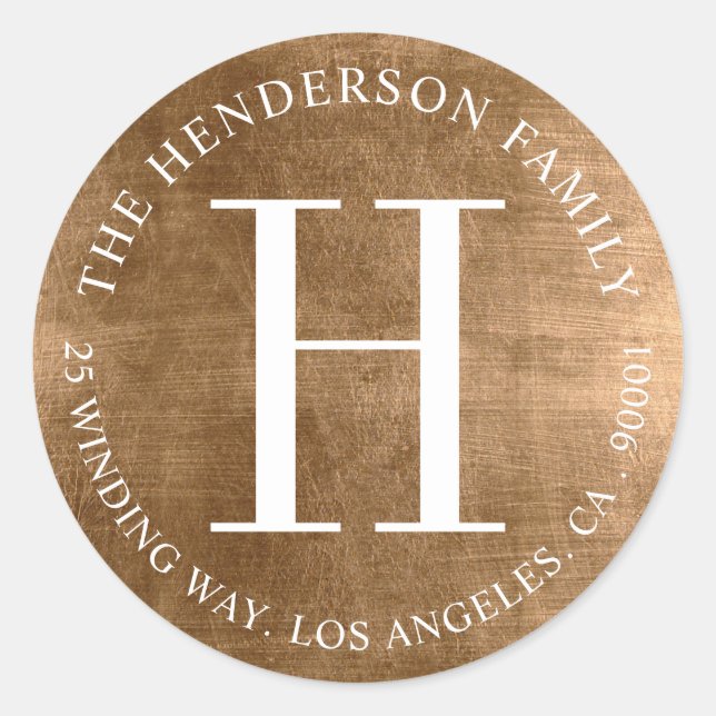 Monogram Aged Gold Circular Return Address Label (Front)