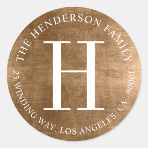 Monogram Aged Gold Circular Return Address Label
