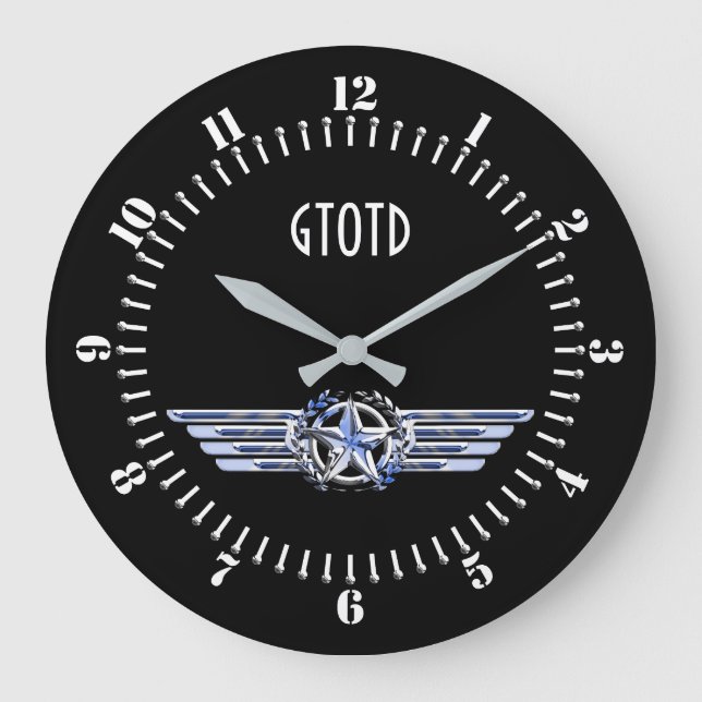 Monogram Air Pilot Chrome Like Star Wings on a Large Clock (Front)