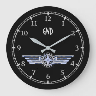 Monogram Air Pilot Silver Wings Compass on a Large Clock
