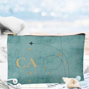 Monogram Airplane Dark Turquoise Gold Travel Accessory Pouch