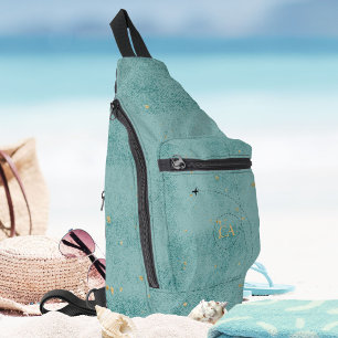 Monogram Airplane Dark Turquoise Gold Travel Sling Bag