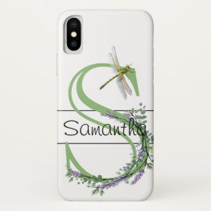 Monogram alphabet S Lavender Eucalyptus Dragonfly Case-Mate iPhone Case