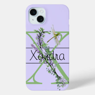 Monogram alphabet X Lavender Eucalyptus Dragonfly iPhone 15 Mini Case