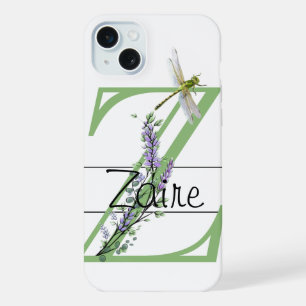 Monogram alphabet Z Lavender Eucalyptus Dragonfly iPhone 15 Plus Case