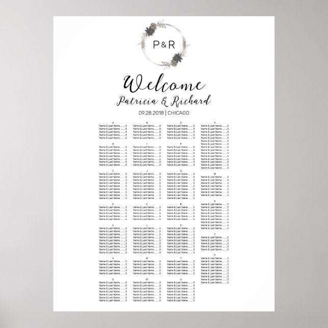 Monogram Alphabetical Seating Chart Board (Front)