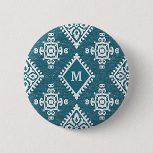 Monogram Amadora Teal Blue Pattern 2 Inch Round Button