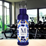 Monogram Amalfi Vietri Italian blue tiles gifts 710 Ml Water Bottle<br><div class="desc">Monogram Amalfi Positano Vietri blue Majolica tiles bridal party favours personalized name water bottle,  bridesmaid gifts,  gifts for any occasions,  Mediterranean themed blue white and yellow tiles personalized gifts</div>
