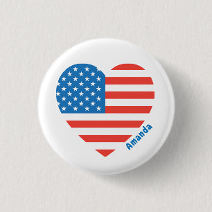 Monogram American USA Flag 4th of July Personalize 1 Inch Round Button