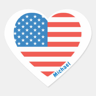 Monogram American USA Flag 4th of July Personalize Heart Sticker