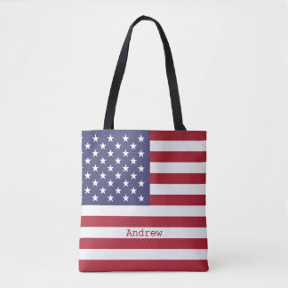 Monogram American USA Flag 4th of July Personalize Tote Bag