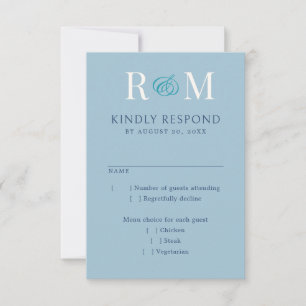 Monogram Ampersand Dusty Navy Teal Blue Wedding RSVP Card