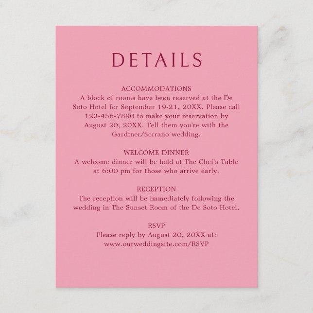 Monogram Ampersand Red Pink Wedding Details Enclosure Card (Front)