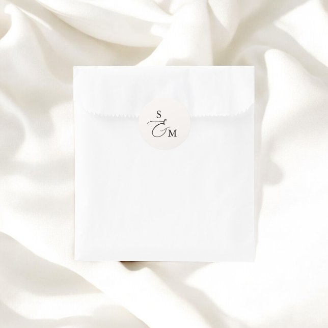 Monogram Ampersand Script Wedding Classic Round Sticker (Creator Uploaded)