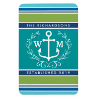 Monogram Anchor Laurel Wreath Stripes Nautical