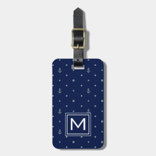 Monogram Anchor Polka Dots Pattern Luggage Tag
