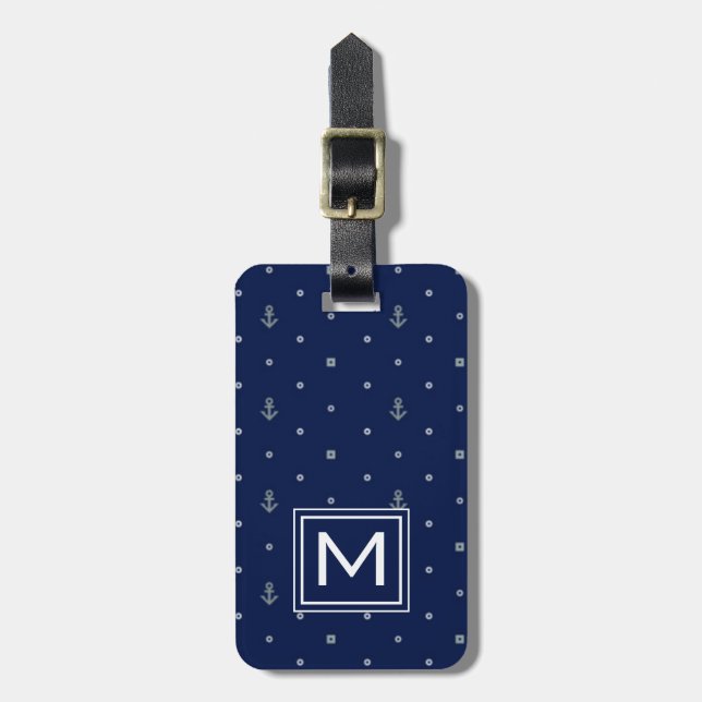 Monogram Anchor Polka Dots Pattern Luggage Tag (Front Vertical)
