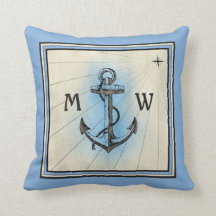 Monogram Anchor Vintage Blue Nautical Compass