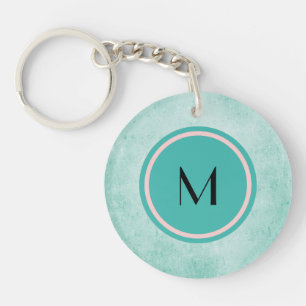 Monogram and Butterfly on mint green colour Keychain