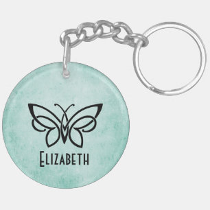 Monogram and Butterfly plus your name on back Keychain