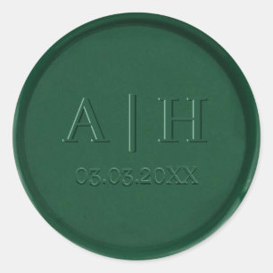 Monogram and Date Forest Green Wax Seal Sticker
