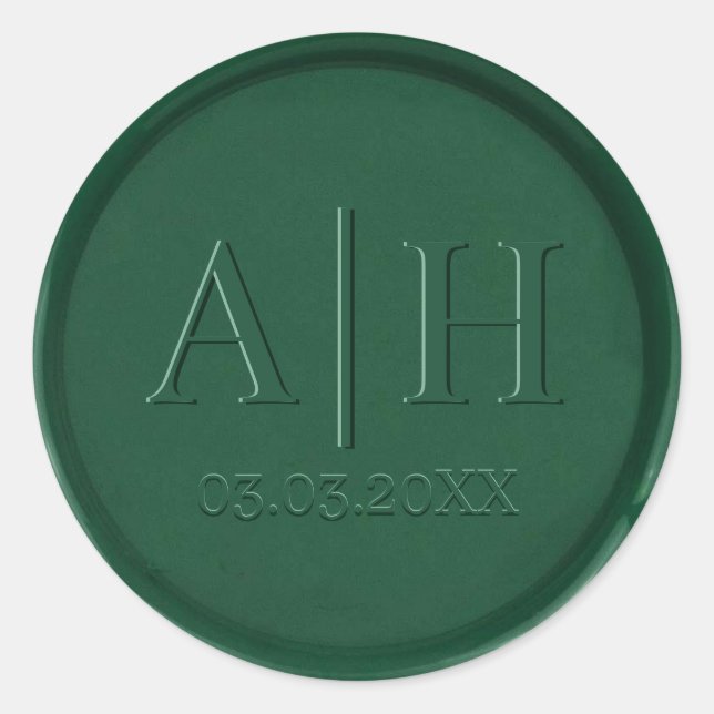 Monogram and Date Forest Green Wax Seal Sticker (Front)