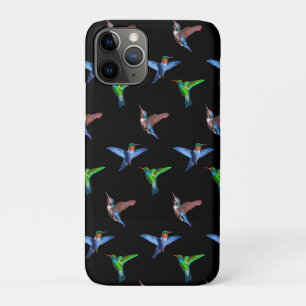 Monogram and Hummingbirds on Black iPhone 11 Pro Case