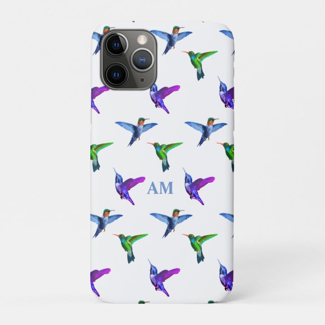 Monogram and Hummingbirds on White  Case-Mate iPhone Case (Back)
