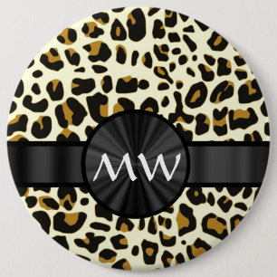 Monogram and leopard print 6 inch round button